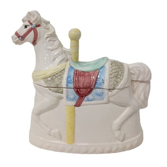 Vintage Heritage Mint Ceramic Figural Carousel Horse Carnival Ride Cookie Jar